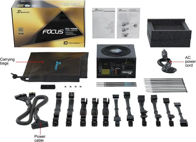 Alt view image 10 of 10 - Seasonic FOCUS GX-1000, 1000W 80+ Gold, Full-Modular, ATX Form Factor, Low Noise, Premium Japanese Capacitor, 10 Year Warranty, Nvidia RTX 30/40 Super, AMD GPU Compatible, Ref# SSR-1000FX