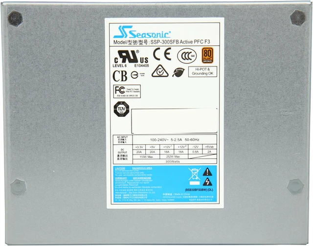 Alt view image 4 of 6 - Seasonic SSP-300SFB Active PFC, 300W SFX, Japanese Capacitor, Operating Temperature 0-50 degree C, 80+ Bronze, Extreme Silent Fanless Mode, Slim Design for Outstanding Airflow
