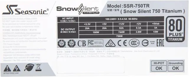 Alt view image 5 of 7 - Seasonic PRIME Snow Silent 750W 80+ Titanium Power Supply, Full Modular, 135mm FDB Fan w/Hybrid Fan Control, ATX12V & EPS12V, Power On Self Tester, 12 yr Warranty