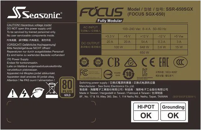 Alt view image 4 of 9 - Seasonic FOCUS SGX-650, 650W 80+ Gold, Full-Modular, SFX-L Form Factor, Compact Size, Fan Control in Fanless, Silent, and Cooling Mode, 10 Year Warranty, Power Supply, SSR-650SGX.
