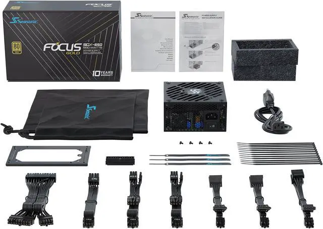 Alt view image 6 of 9 - Seasonic FOCUS SGX-650, 650W 80+ Gold, Full-Modular, SFX-L Form Factor, Compact Size, Fan Control in Fanless, Silent, and Cooling Mode, 10 Year Warranty, Power Supply, SSR-650SGX.