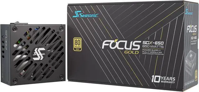 Main image of Seasonic FOCUS SGX-650, 650W 80+ Gold, Full-Modular, SFX-L Form Factor, Compact Size, Fan Control in Fanless, Silent, and Cooling Mode, 10 Year Warranty, Power Supply, SSR-650SGX.