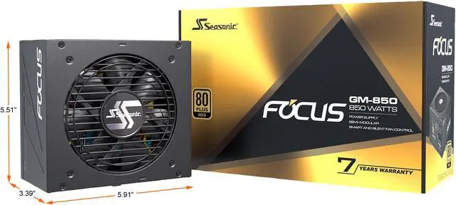 Alt view image 2 of 9 - Seasonic FOCUS GM-850, 850W 80+ Gold, Semi-Modular, ATX Form Factor, Low Noise, Premium Japanese Capacitor, 7 Year Warranty, Nvidia RTX 30/40 Super, AMD GPU Compatible, Ref# SSR-850FM