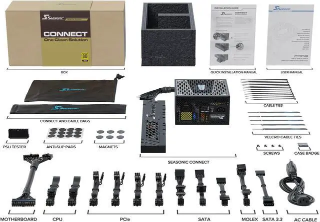 Alt view image 8 of 8 - Seasonic CONNECT Comprise PRIME 750W 80+ Gold Power Supply and A Backplane Could Be Mounted on PC Case with Magnets to Provide for Connections to All Components. Best Solution for Cable Management.