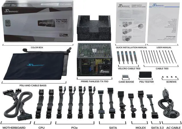 Alt view image 7 of 9 - Seasonic PRIME FANLESS TX-700, 700W 80+ Titanium, Full-Modular, Low Noise, Premium Japanese Capacitor, 10 Year Warranty, Nvidia RTX 30/40 Super, AMD GPU Compatible, Ref# SSR-700TL