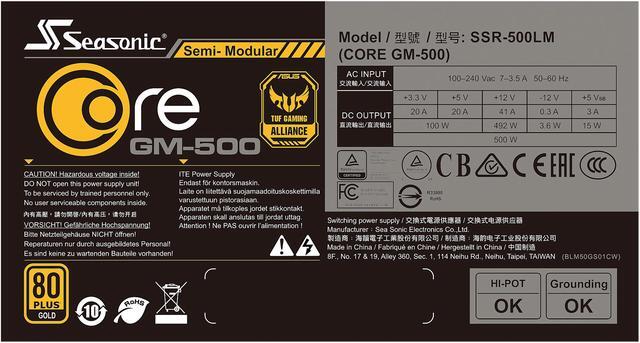 Alt view image 4 of 9 - Seasonic CORE GM-500, 500W 80+ Gold, Semi-Modular, Fan Control in Silent and Cooling Mode, Perfect Power Supply for Gaming and Various Application, SSR-500LM
