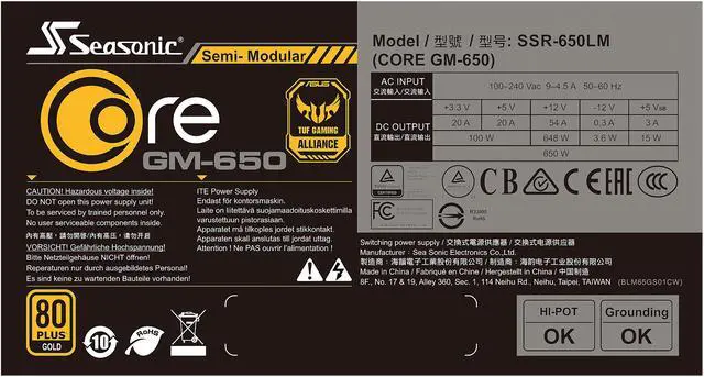 Alt view image 5 of 9 - Seasonic CORE GM-650, 650W 80+ Gold, Semi-Modular, Fan Control in Silent and Cooling Mode, Perfect Power Supply for Gaming and Various Application, SSR-650LM