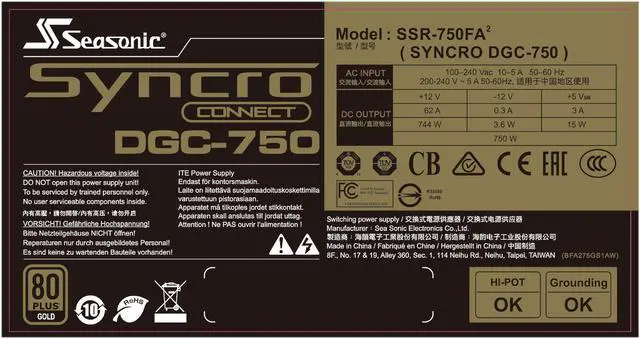 Alt view image 7 of 9 - Seasonic SYNCRO DGC-750, 750W 80+ Gold Power Supply, CONNECT Module Cable Management, SSR-750FA2, Must be Used with Case Q704 to Function Normally.