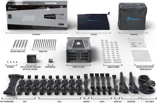 Alt view image 5 of 5 - Seasonic PRIME TX-1600, 1600W 80+ Titanium, ATX 3.0 & PCIe 5.0 Ready, Full Modular, ATX Form Factor, Low Noise, Premium Japanese Capacitor, Nvidia RTX 30/40 Super, AMD GPU Compatible, Ref# SSR-1600TR2