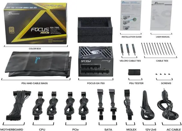Alt view image 9 of 10 - SeaSonic FOCUS GX ATX 3 (2024) GX-750 750 W ATX3.1 80 PLUS GOLD Nvidia RTX 40 Super/50 Certified Full Modular Power Supplies