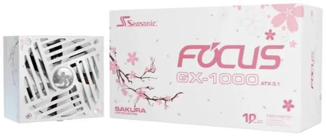 Main image of Seasonic FOCUS GX-1000 ATX 3.1 SAKURA Limited Edition, 1000W, 80+ Gold Fully Modular Power Supply | PCIe 5.1 & Native 12V-2x6 | White & Pink Cables | 135mm FDB Fan | 10-Year Warranty