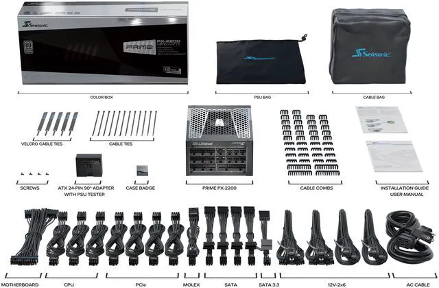 Alt view image 14 of 15 - Seasonic PRIME PX-2200, 2200W 80+ Platinum Full-Modular, 12 Year Warranty, Perfect Power Supply for Gaming and Various Application, SRP-PPX222-A5A22ST.