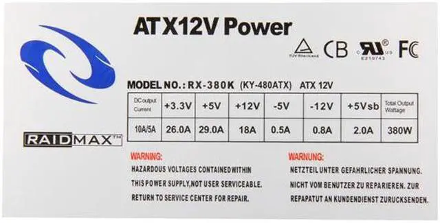 Alt view image 4 of 6 - RAIDMAX RX-380K 380 W ATX12V Power Supply