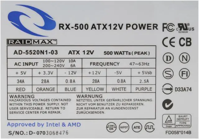 Alt view image 3 of 7 - RAIDMAX RX-500S 500 W ATX12V Power Supply