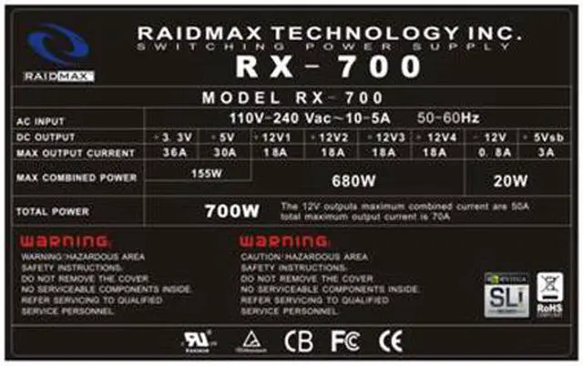 Alt view image 5 of 10 - RAIDMAX QUANTUM RX-700 700 W ATX12V V2.2 / EPS12V SLI Certified CrossFire Ready Active PFC SLI Power Supply