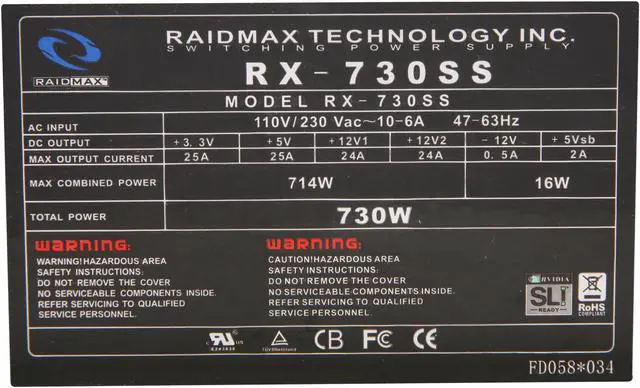 Alt view image 6 of 7 - RAIDMAX HYBRID 2 RX-730SS 730W ATX12V V2.2/ EPS12V SLI Ready CrossFire Ready Modular Power Supply, New Version with Build-in LED Fan On/Off Switch