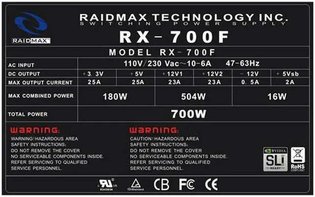 Alt view image 6 of 10 - RAIDMAX AURORA 2 RX-700F 700 W ATX12V V2.2 / EPS12V SLI Ready CrossFire Ready Power Supply