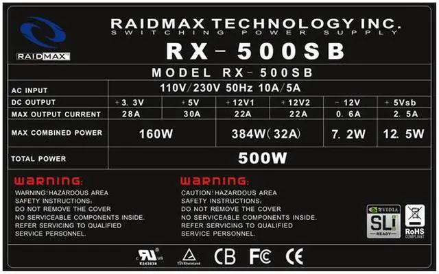 Alt view image 4 of 9 - RAIDMAX RX-500SB 500 W ATX12V 2.2 / EPS12V Power Supply