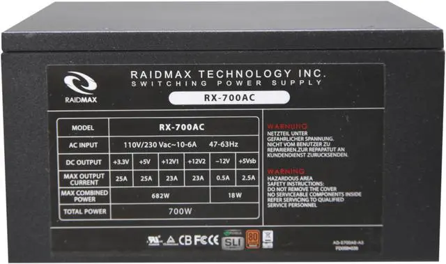 Alt view image 5 of 7 - RAIDMAX Blackstone series RX-700AC 700W Continuous Power ATX12V V2.3 / EPS12V V2.91 80 PLUS BRONZE Certified Modular Active PFC Power Supply