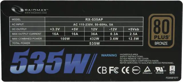 Alt view image 4 of 6 - RAIDMAX RX-535AP 535 W ATX 12V v2.3/EPS 12V SLI Ready CrossFire Ready 80 PLUS BRONZE Certified Modular Power Supply