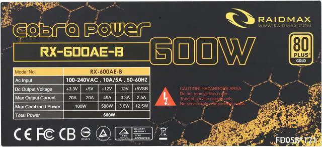 Alt view image 6 of 8 - RAIDMAX Cobra series RX-600AE-B 600 W ATX12V / EPS12V SLI Ready CrossFire Ready 80 PLUS GOLD Certified Modular Power Supply