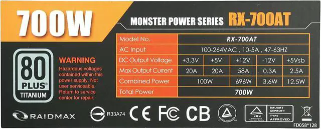 Alt view image 7 of 7 - RAIDMAX RX-700AT 700 W 80 PLUS TITANIUM Certified Modular Power Supplies