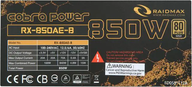 Alt view image 6 of 9 - RAIDMAX Cobra series RX-850AE-B 850 W ATX 12V v2.3 / EPS 12V SLI Ready CrossFire Ready 80 PLUS GOLD Certified Modular Power Supply