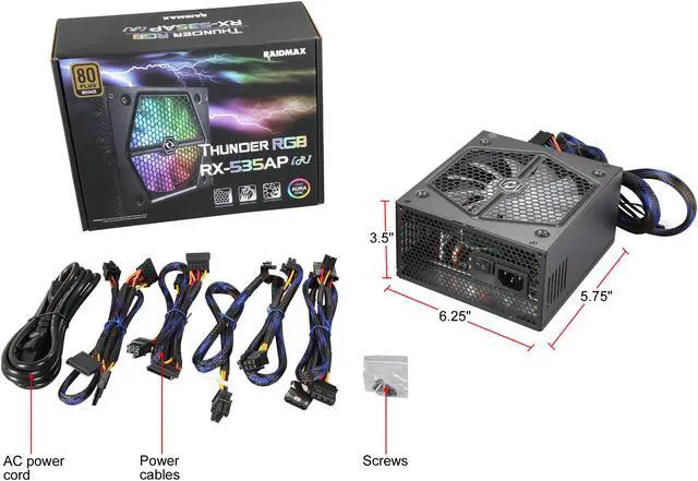 Alt view image 9 of 9 - RAIDMAX Thunder RGB RX-535AP-R 535 W ATX 12V v2.3 / EPS 12V 80 PLUS BRONZE Certified Modular Power Supply