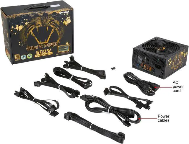 Alt view image 8 of 8 - RAIDMAX Cobra series RX-600AE-M 600 W ATX12V / EPS12V 80 PLUS GOLD Certified Full Modular Power Supply