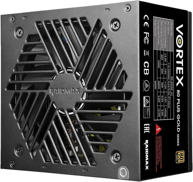Alt view image 2 of 6 - RAIDMAX Vortex RX-600AE-V 600 W ATX 12V v2.3 / EPS 12V SLI Ready CrossFire Ready 80 PLUS GOLD Certified Non-Modular Power Supply