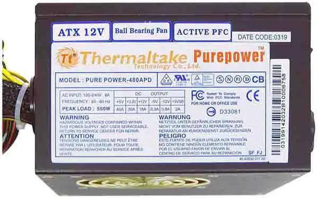 Alt view image 2 of 7 - Thermaltake Silent Purepower W0010 480 W ATX Active PFC Power Supply