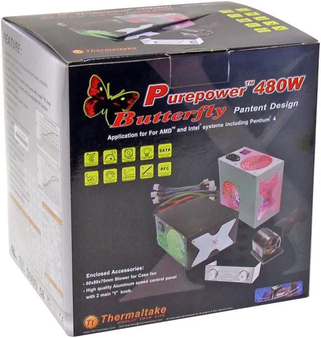 Alt view image 6 of 6 - Thermaltake Silent Purepower W0019 480 W ATX Active PFC Power Supply