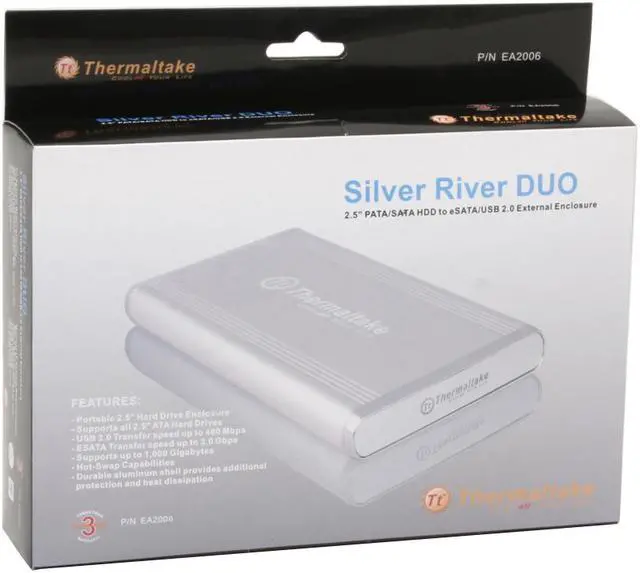 Alt view image 6 of 6 - Thermaltake EA2006 Aluminum 2.5" Silver USB 2.0 & eSATA External Enclosure