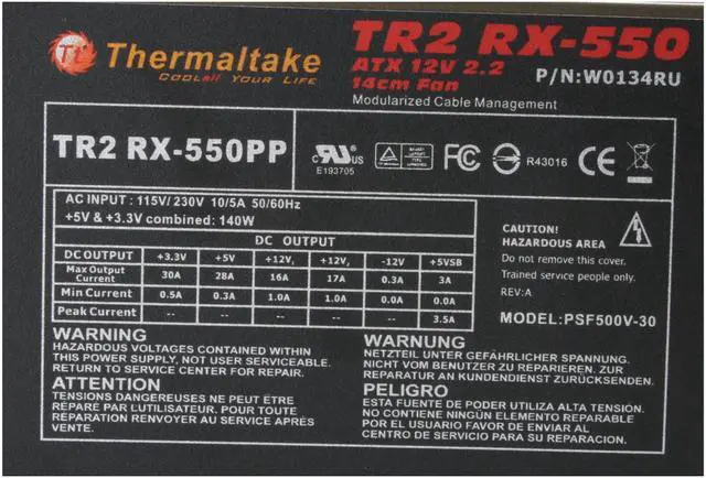 Alt view image 4 of 7 - Thermaltake TR2 RX W0134RU 550W ATX12V Ver2.2 SLI Ready Modular Passive PFC PFC Power Supply