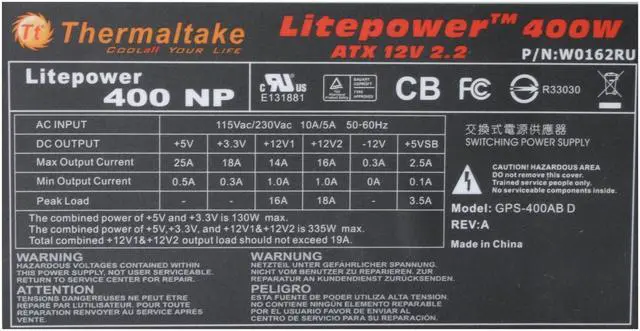 Alt view image 4 of 8 - Thermaltake Litpower W0162RU 400 W ATX12V Ver2.2 Power Supply