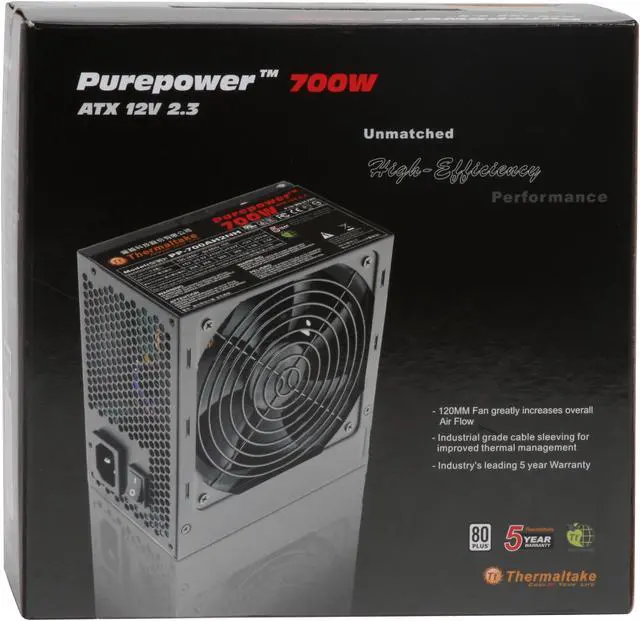 Alt view image 9 of 9 - Thermaltake Purepower W0317RU 700 W ATX12V / EPS12V SLI Ready CrossFire Ready 80 PLUS Certified Active PFC Power Supply
