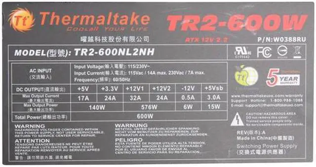 Alt view image 5 of 7 - Thermaltake TR2 W0388RU 600 W ATX 12V v2.2 Power Supply