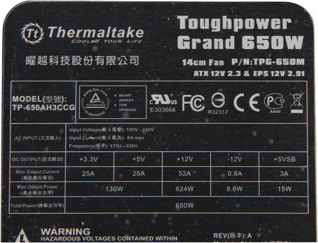 Alt view image 6 of 8 - Thermaltake TPG-650M Toughpower Grand GOLD 650W ATX 12V V2.3 / EPS 12V 2.92 SLI Certified CrossFire Certified 80 PLUS GOLD Certified Modular Active PFC Power Supply