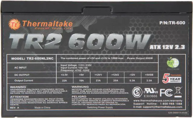 Alt view image 5 of 7 - Thermaltake TR2 TR-600 600 W ATX12V v2.3 SLI Ready CrossFire Ready Power Supply