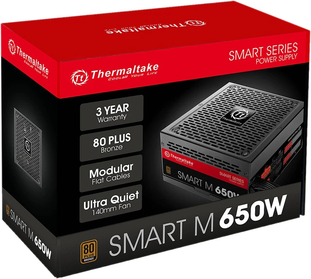Alt view image 8 of 8 - Thermaltake Smart M Series SP-650M 650 W Intel ATX 12V V2.3 & EPS 12V SLI Ready CrossFire Ready 80 PLUS BRONZE Certified Semi-Modular Active PFC Power Supply