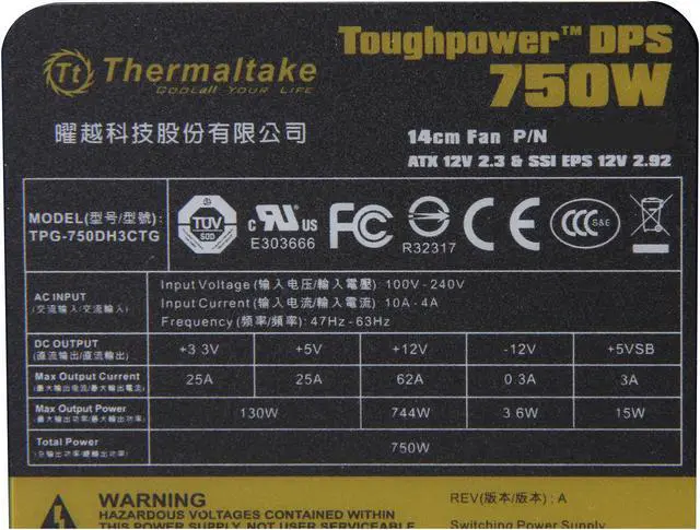 Alt view image 5 of 7 - Thermaltake Toughpower DPS G 750W Digital SLI/CrossFire Ready ATX12V v2.31/SSI EPS v2.92 80 PLUS GOLD Certified 7 Year Warranty Full Modular Active PFC Power Supply Haswell Ready PS-TPG-0750DPCGUS-G