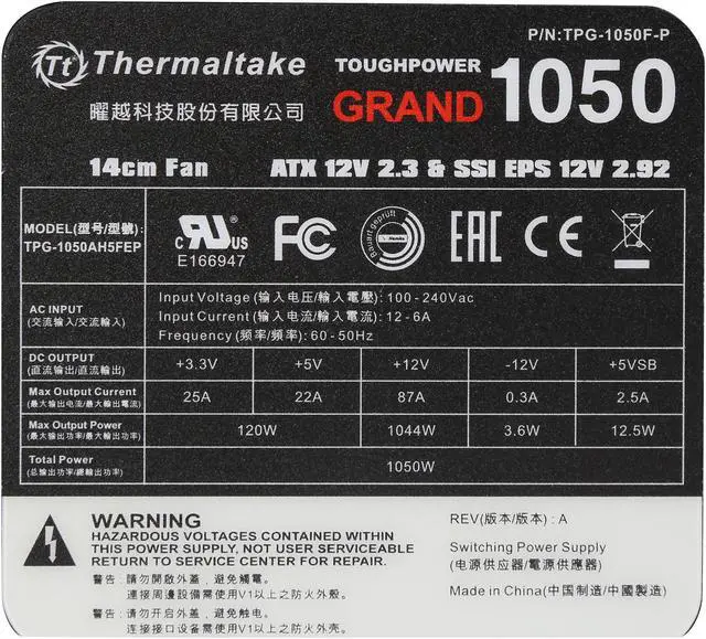 Alt view image 5 of 7 - Thermaltake Toughpower Grand 1050W SLI / CrossFire Ready ATX 12V V2.3 / EPS 12V 80 PLUS PLATINUM Certified Full Modular Active PFC Power Supply Haswell Ready PS-TPG-1050FPCPUS-P