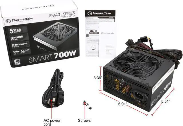 Alt view image 8 of 7 - Thermaltake Smart Series 700W SLI / CrossFire Ready Continuous Power ATX12V V2.3 / EPS12V 80 PLUS Certified Active PFC Power Supply Haswell Ready PS-SPD-0700NPCWUS-W