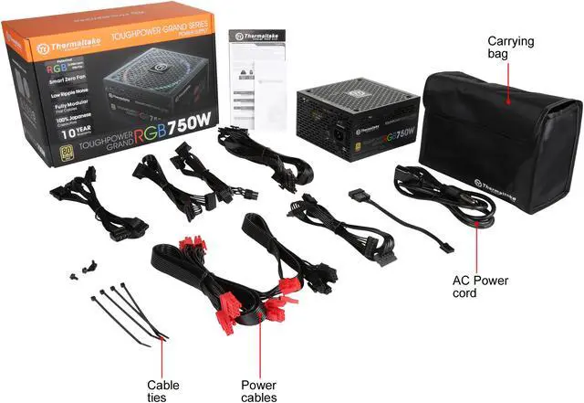 Alt view image 8 of 8 - Thermaltake Toughpower Grand RGB 750W Smart Zero Fan SLI/CrossFire Ready Continuous Power ATX12V v2.4 / EPS v2.92 80 PLUS GOLD Certified Full Modular Power Supply PS-TPG-0750FPCGUS-R