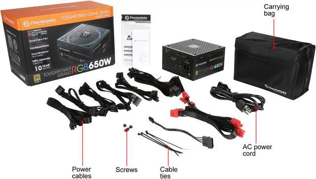 Alt view image 7 of 7 - Thermaltake Toughpower Grand RGB 650W Smart Zero Fan SLI/CrossFire Ready Continuous Power ATX12V v2.4 / EPS v2.92 80 PLUS GOLD Certified Full Modular Power Supply PS-TPG-0650FPCGUS-R