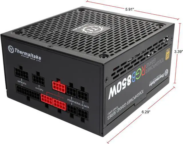 Alt view image 4 of 7 - Thermaltake Toughpower Grand RGB 850W Smart Zero Fan SLI/CrossFire Ready Continuous Power ATX12V v2.4 / EPS v2.92 80 PLUS GOLD Certified Full Modular Power Supply PS-TPG-0850FPCGUS-R