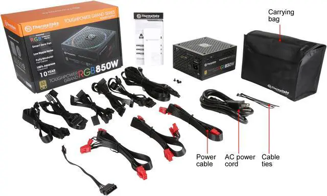 Alt view image 7 of 7 - Thermaltake Toughpower Grand RGB 850W Smart Zero Fan SLI/CrossFire Ready Continuous Power ATX12V v2.4 / EPS v2.92 80 PLUS GOLD Certified Full Modular Power Supply PS-TPG-0850FPCGUS-R