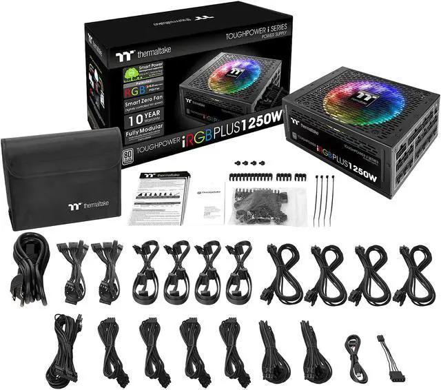 Alt view image 4 of 5 - Thermaltake Toughpower iRGB Plus 1250W Digital SLI/CrossFire Ready Continuous Power ATX12V v2.31 / SSI EPS v2.92 80 PLUS TITANIUM Certified 10 Year Warranty Full Modular Active PFC Power Supply Haswell Ready PS-TPI-1250DPCTUS-T