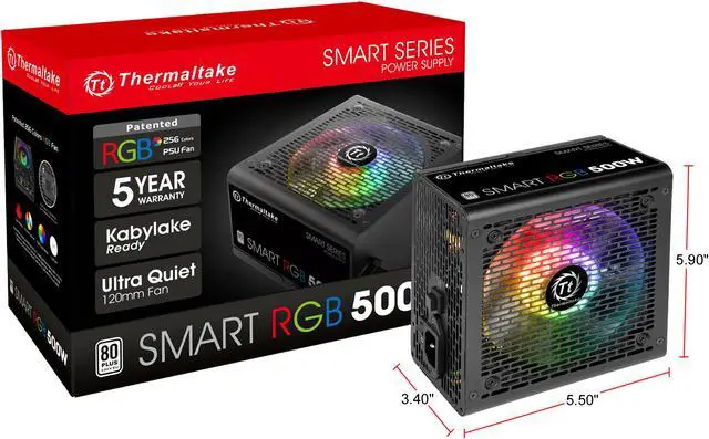 Alt view image 10 of 11 - Thermaltake Smart RGB Series 500W SLI/CrossFire Ready Continuous Power ATX 12V V2.3 80 PLUS Certified 5 Year Warranty Active PFC Power Supply Haswell Ready PS-SPR-0500NHFAWU-1
