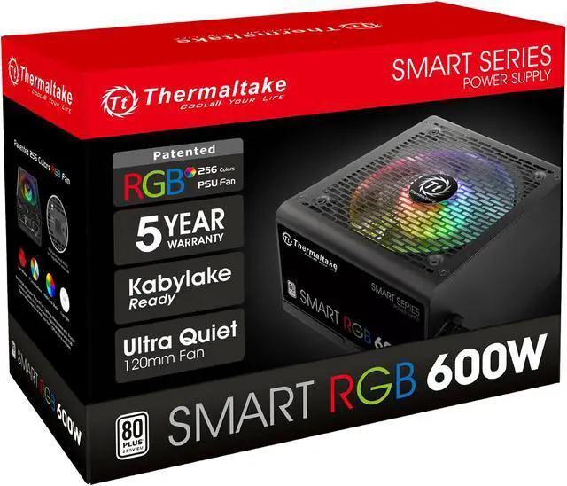 Alt view image 11 of 11 - Thermaltake Smart RGB Series 600W SLI/CrossFire Ready Continuous Power ATX 12V V2.3 80 PLUS Certified 5 Year Warranty Active PFC Power Supply Haswell Ready PS-SPR-0600NHFAWU-1
